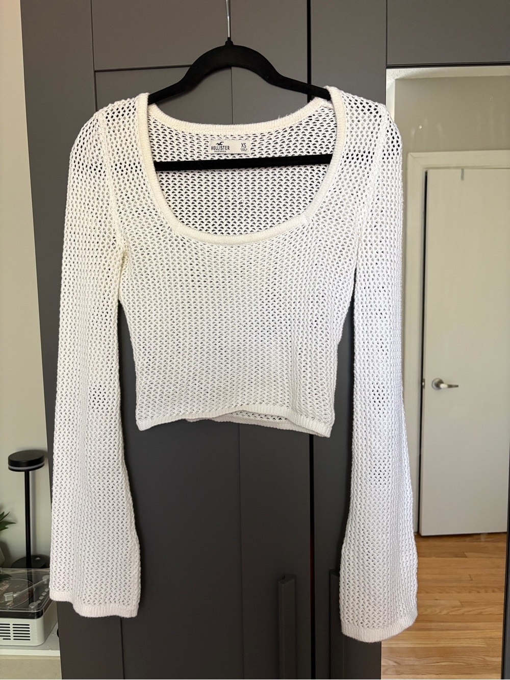 Hollister White Open-Knit Scoop Neck Long-Sleeve Top